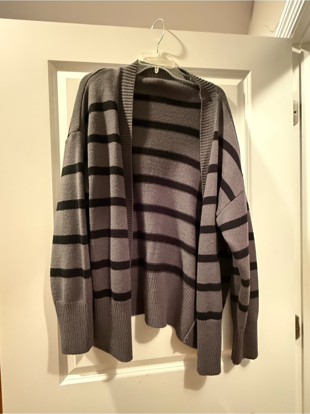 Men's Gray Striped Open Cardigan Sweater